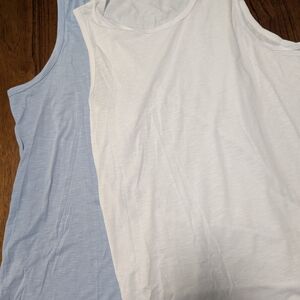 Men's White and Light Blue Tank Tops
